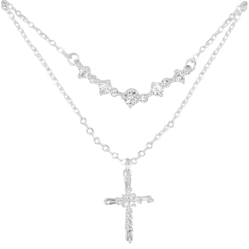 Amanda Blu CZ Cross Layered Silver Necklace