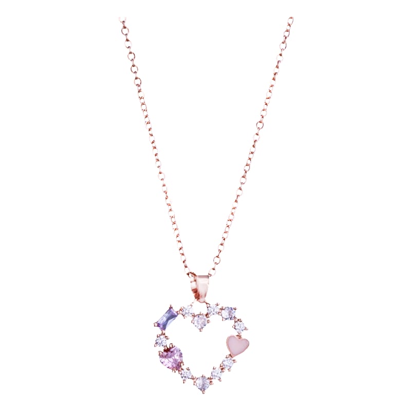 Amanda Blu Multi-Color Cubic Zirconia Rose Gold Heart Necklace