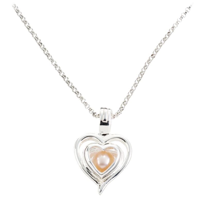 Wish Pearl Sterling Silver Necklace Gift Set - Double Heart Pendant
