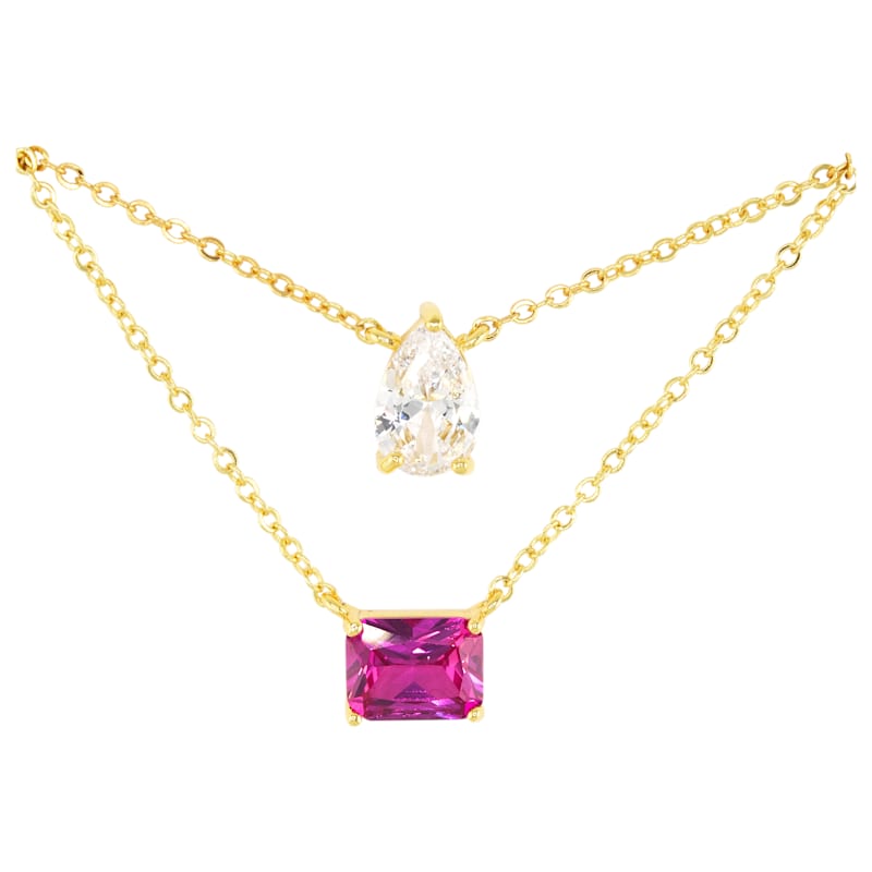 Amanda Blu Pink and Clear CZ Layered Gold Necklace