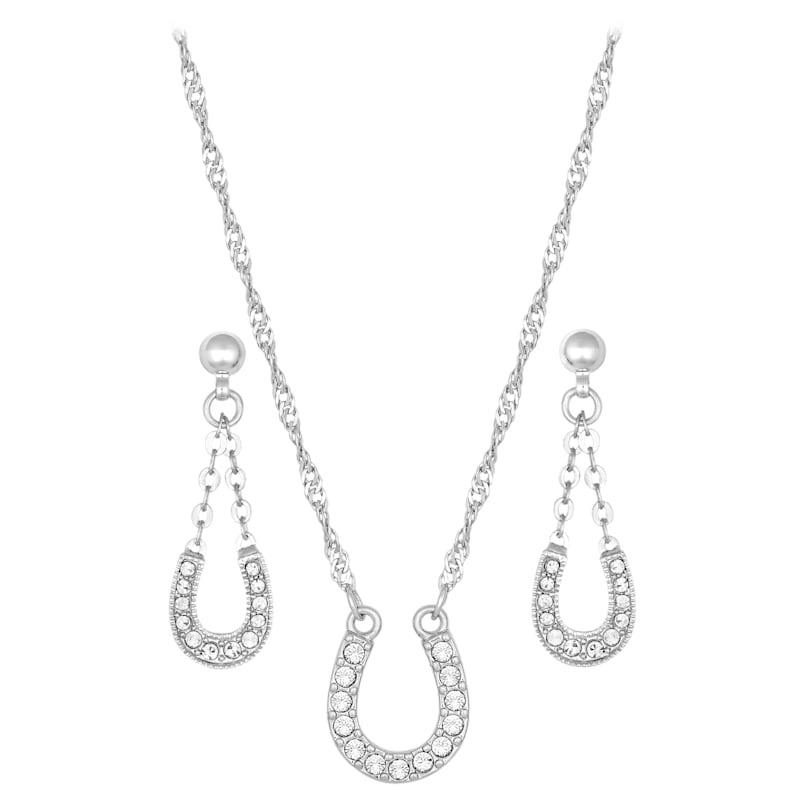 Montana Silversmiths Crystal Clear Lucky Horseshoe Necklace and Earrings Jewelry Set