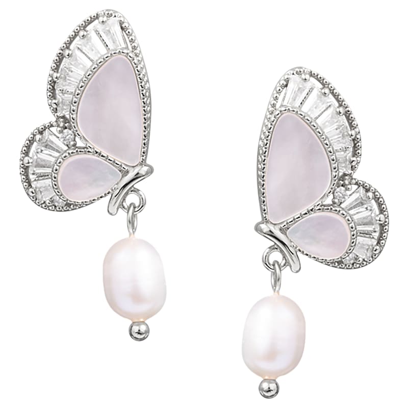 Amanda Blu Fancy Cubic Zirconia and Pearl Butterfly Earrings