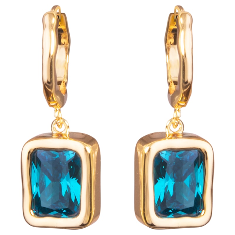 Amanda Blu Huggie Blue Emerald Cut CZ Gold Earrings