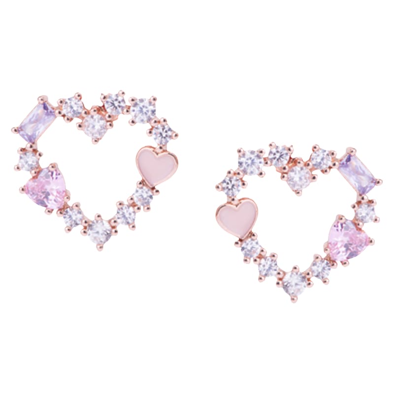 Amanda Blu Multi-Color Cubic Zirconia Rose Gold Heart Earrings
