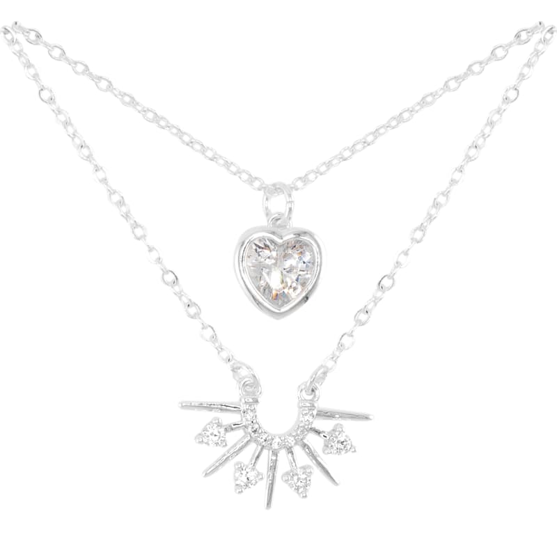 Amanda Blu CZ Heart Layered Silver Necklace