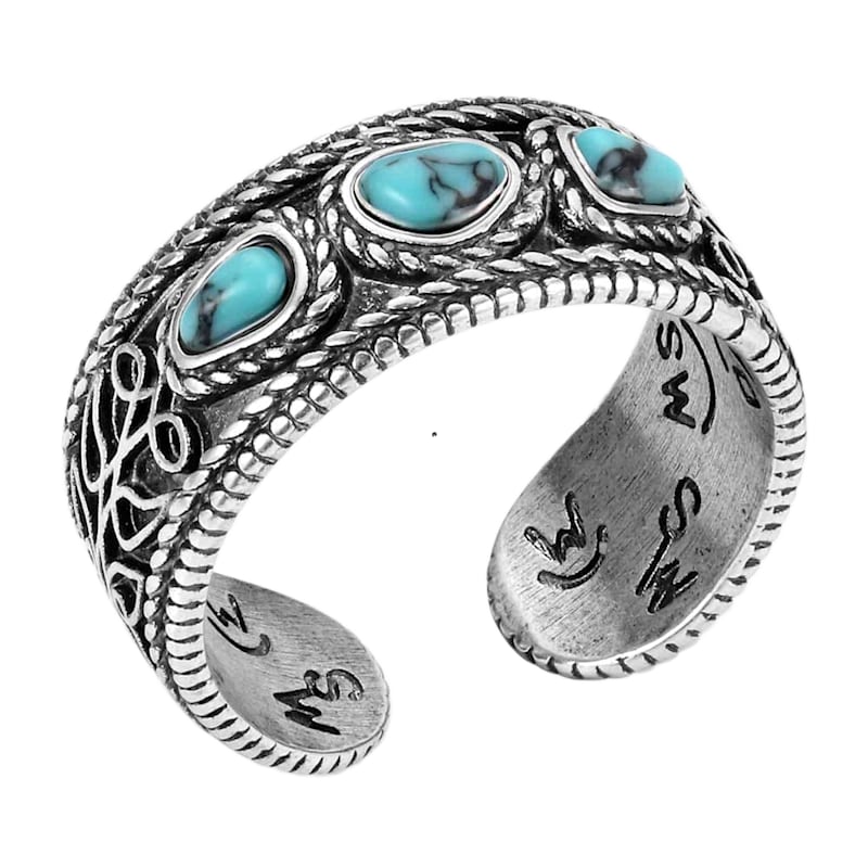 Montana Silversmiths Boot Stitch Turquoise Open Ring