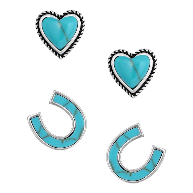 Montana Silversmiths Turquoise Heart and Horseshoe Earrings Set