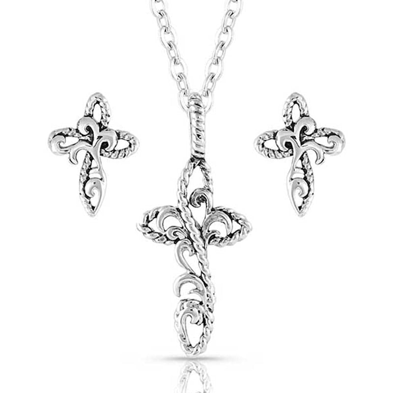 Montana Silversmiths Hold Steady Faith Cross Necklace and Earrings Jewelry Set