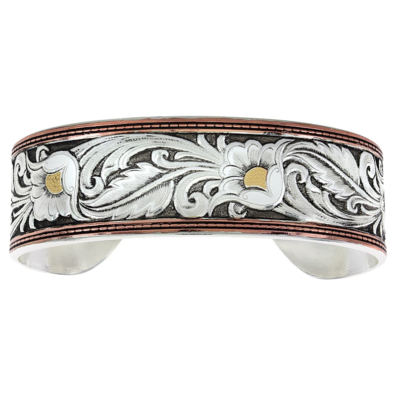 Montana Silversmiths Leather-Cut Tri-Color Floral Cuff Bracelet