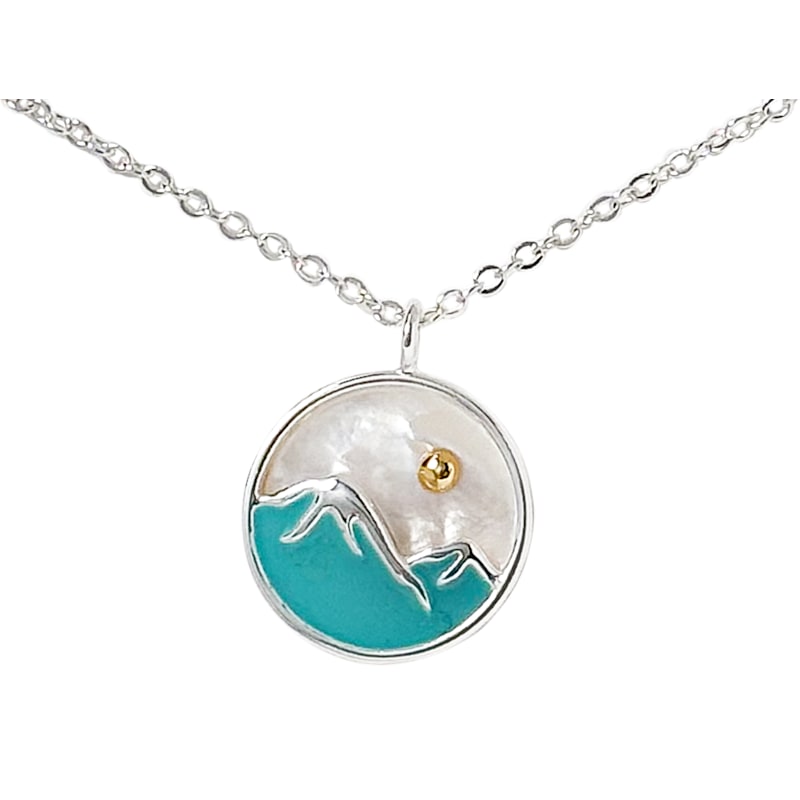 Amanda Blu MOP and Enamel Mountain Scene Silver Necklace