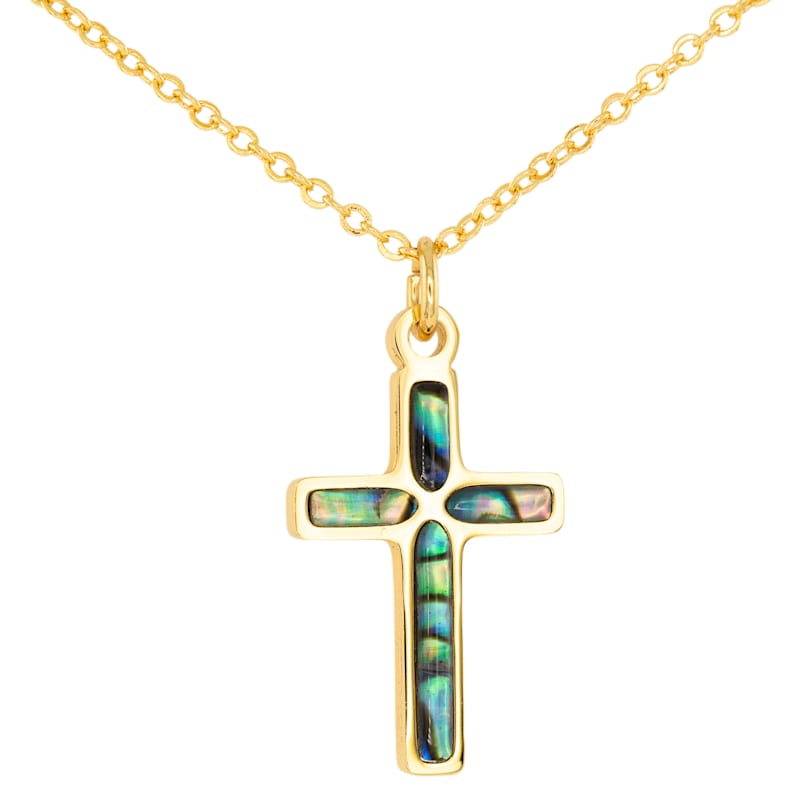 Amanda Blu Abalone Blue Cross Gold Necklace