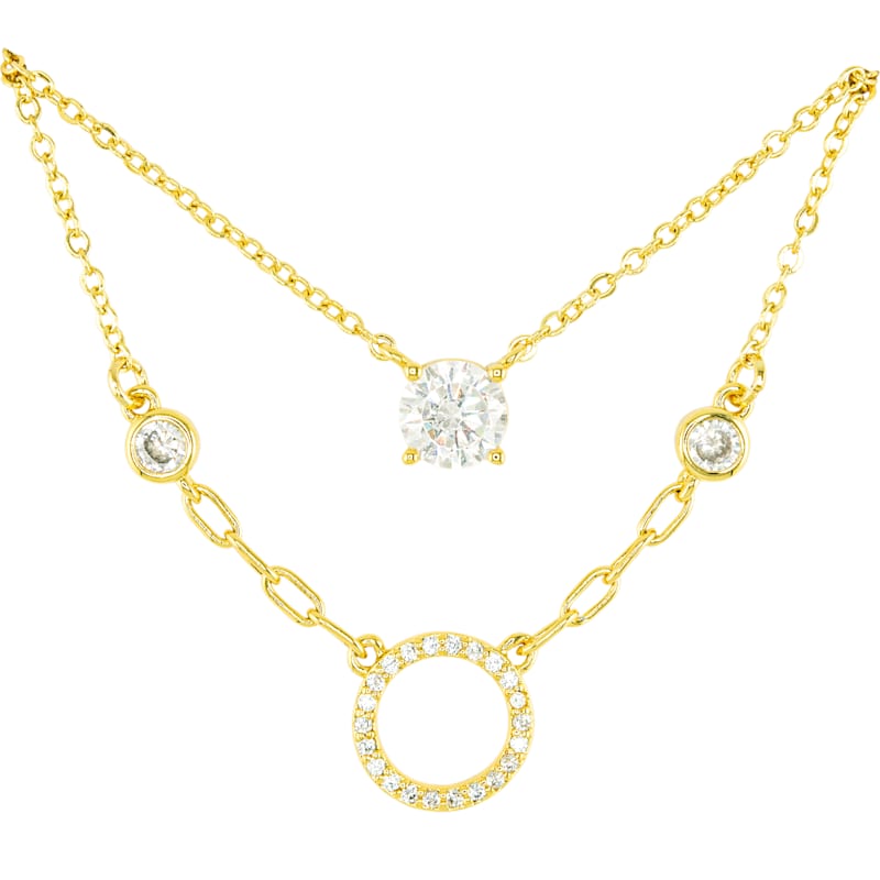 Amanda Blu Circle and Clear CZ Layered Gold Necklace