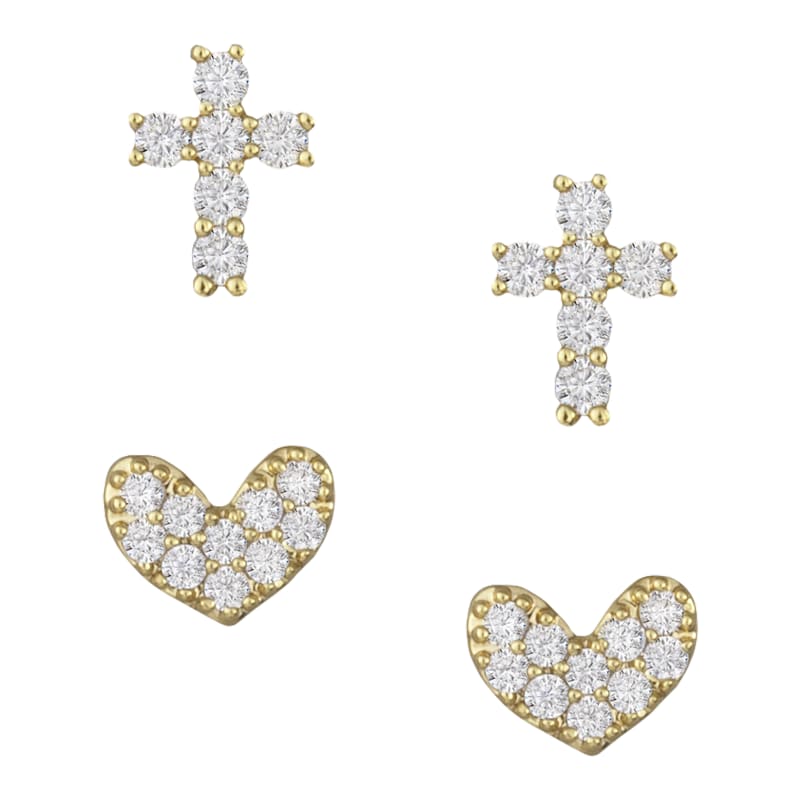Amanda Blu Heart and Cross Duo Earrings
