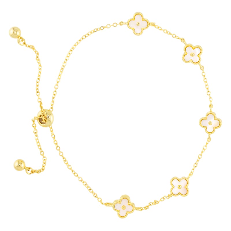 Amanda Blu Mother of Pearl Mini Clover Pullcord Gold Bracelet