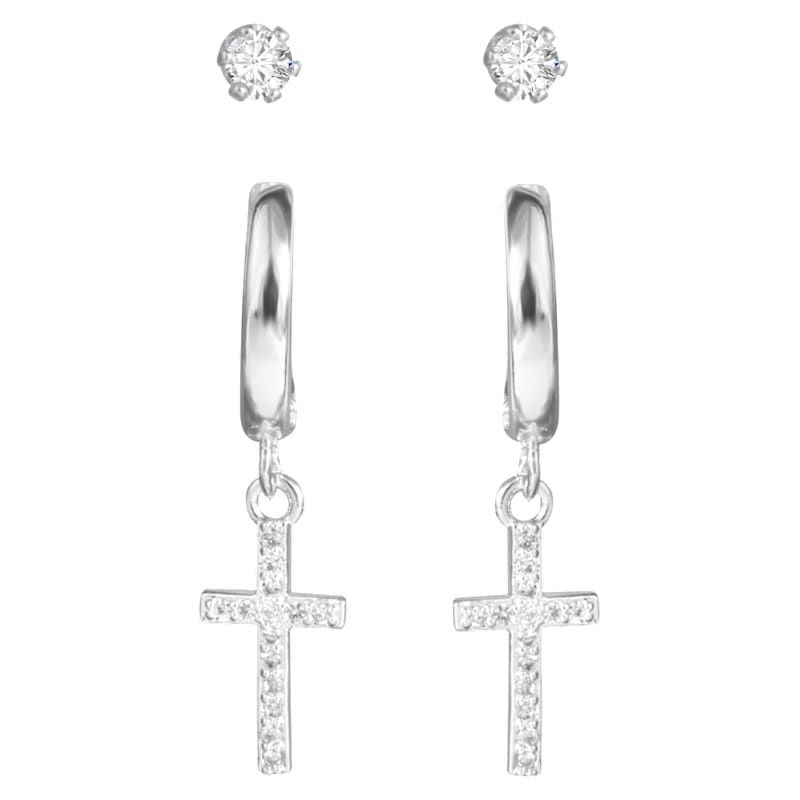 Amanda Blu Cross Huggie and Stud Earring Set