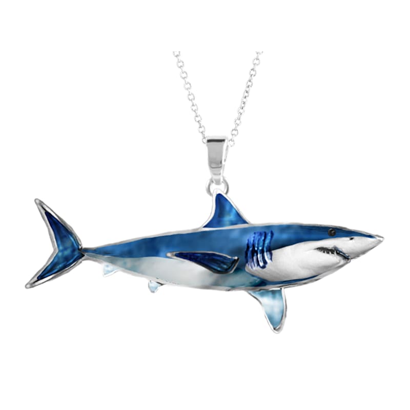 Amanda Blu Enamel Mako Shark Silver Necklace