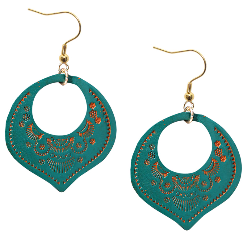 Amanda Blu Dark Teal Stamped Leather Earrings