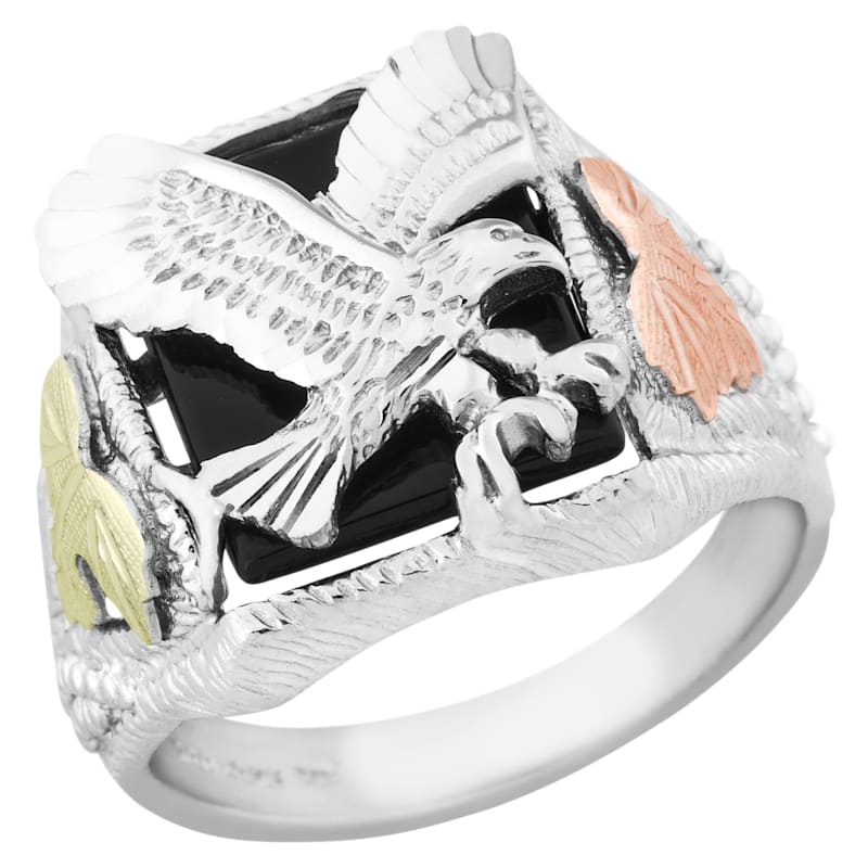 Mt. Rushmore Black Hills Gold Sterling Silver Eagle Black Onyx Ring for Men