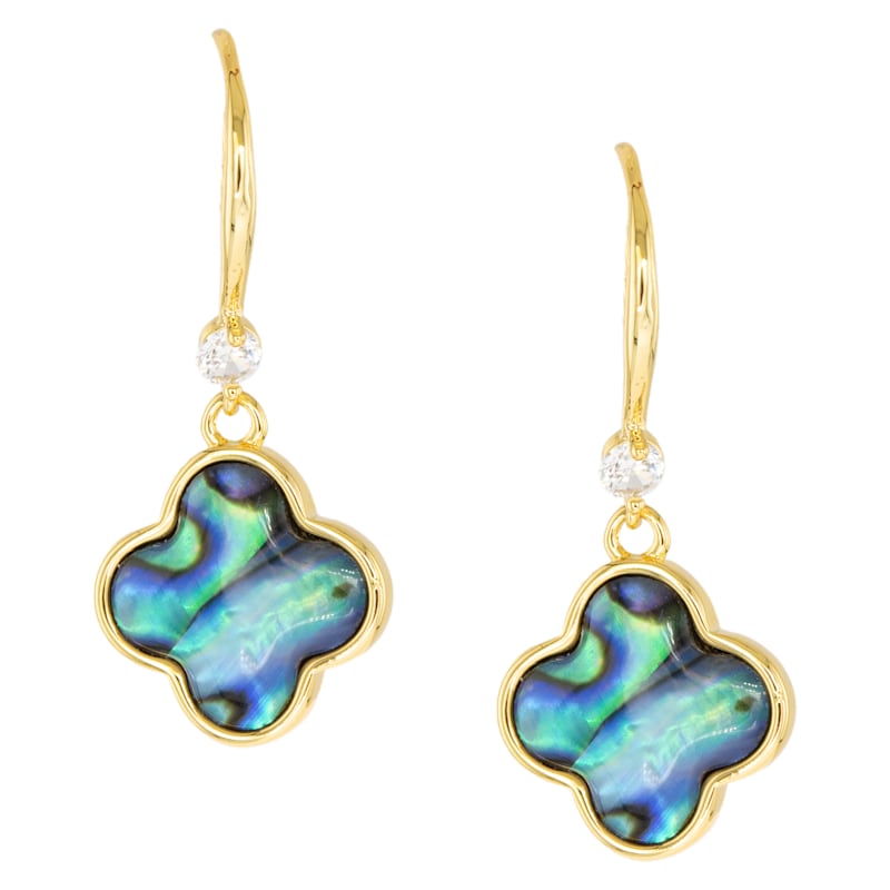 Amanda Blu Gold Abalone Blue Clover Drop Earrings