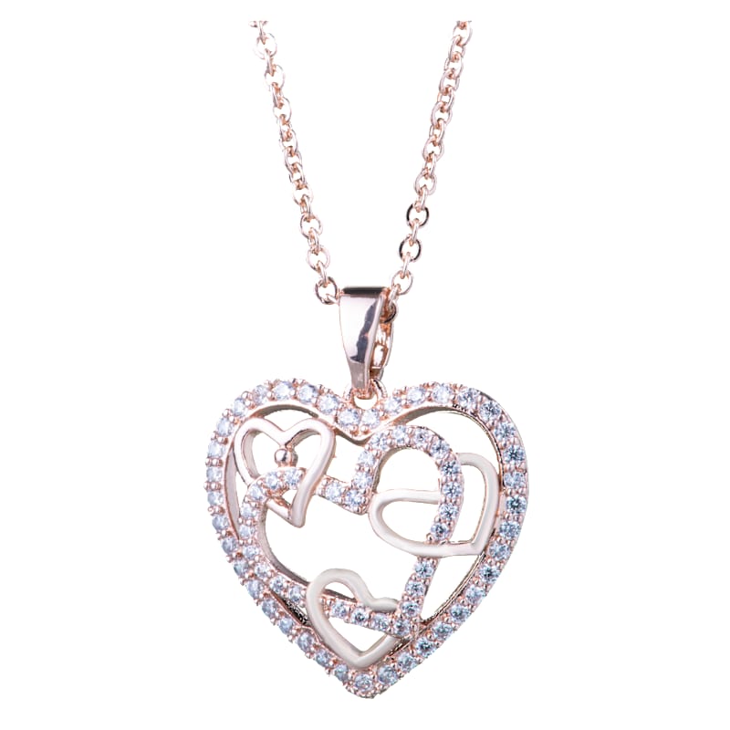 Amanda Blu Inset Hearts Cubic Zirconia and Gold Necklace
