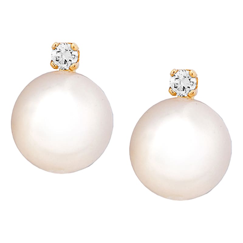TR Jewelry Concepts 7mm Pearl with .04tw Diamond 14K Yellow Gold Stud Earrings
