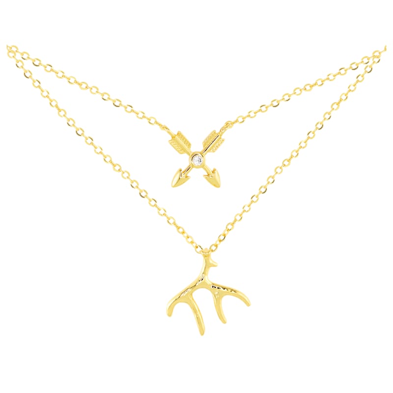 Amanda Blu Antler and Arrow CZ Layered Gold Necklace