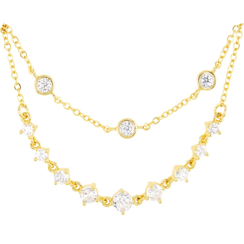 Amanda Blu CZ Stud Chain Layered Gold Necklace