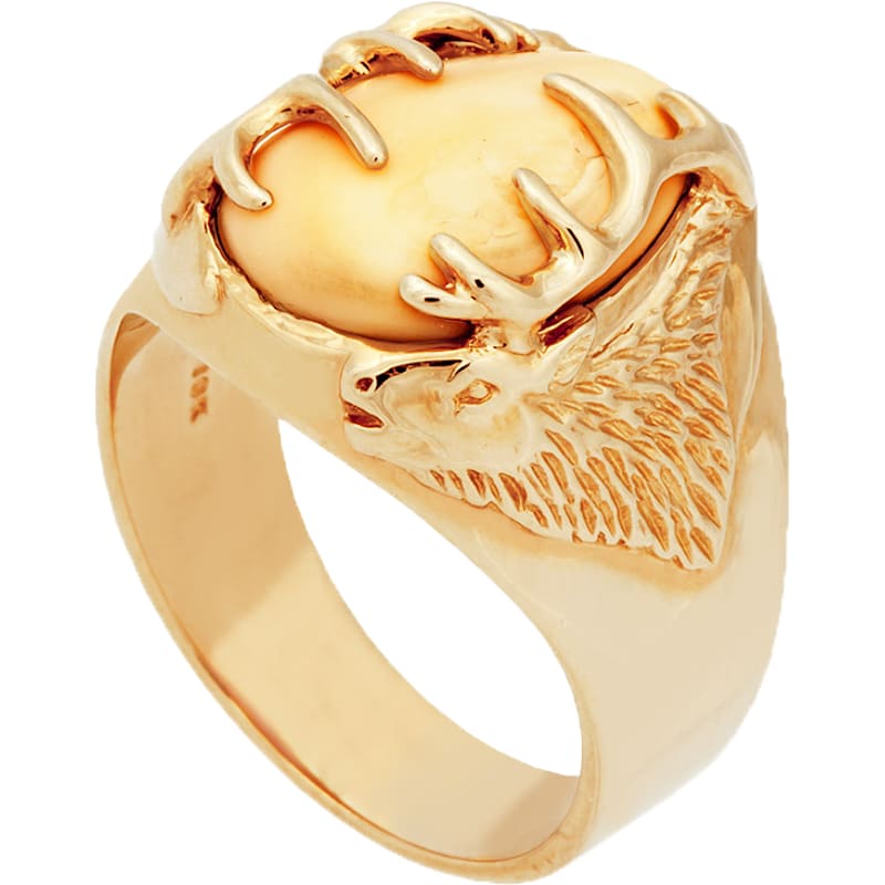 Frontier Collection Men's Custom 10-Kt. Double-Elk-Head Elk-Ivory Ring