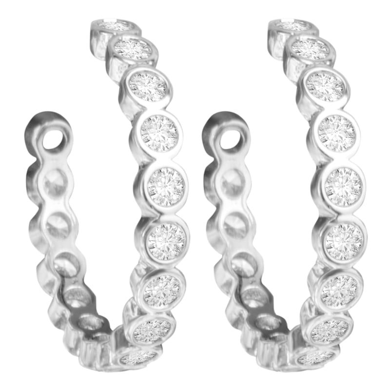 Amanda Blu Bezel Set CZ Silver Hoop Earrings