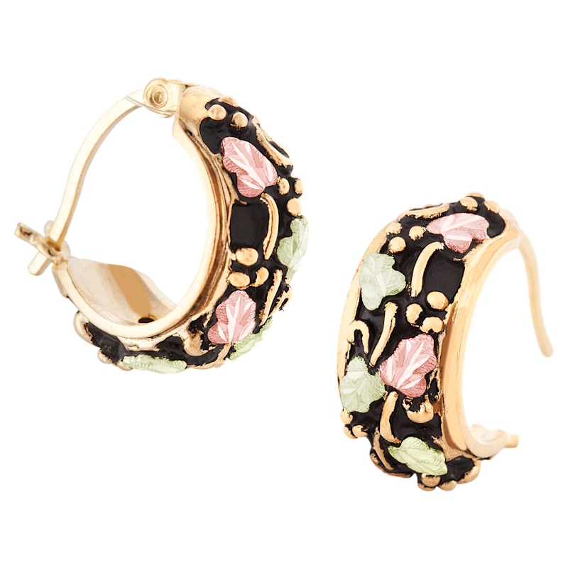 Landstroms Black Hills Gold Black Antiqued Hoop Earrings