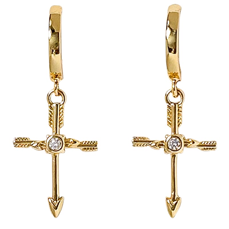 Amanda Blu Gold Cubic Zirconia Cross and Arrow Earrings