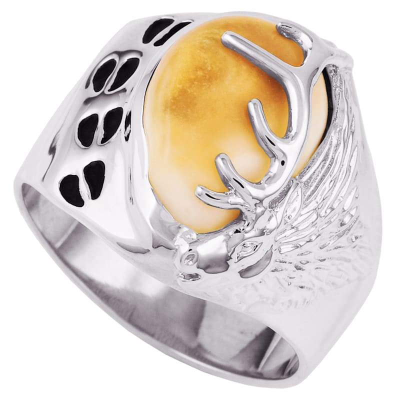 Frontier Collection Men's Custom Sterling Silver Elk Ivory Track Ring