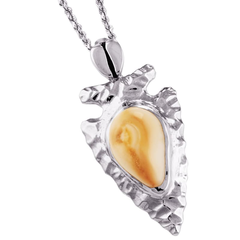 Frontier Collection Women's Custom Sterling Silver Elk-Ivory Arrowhead Necklace