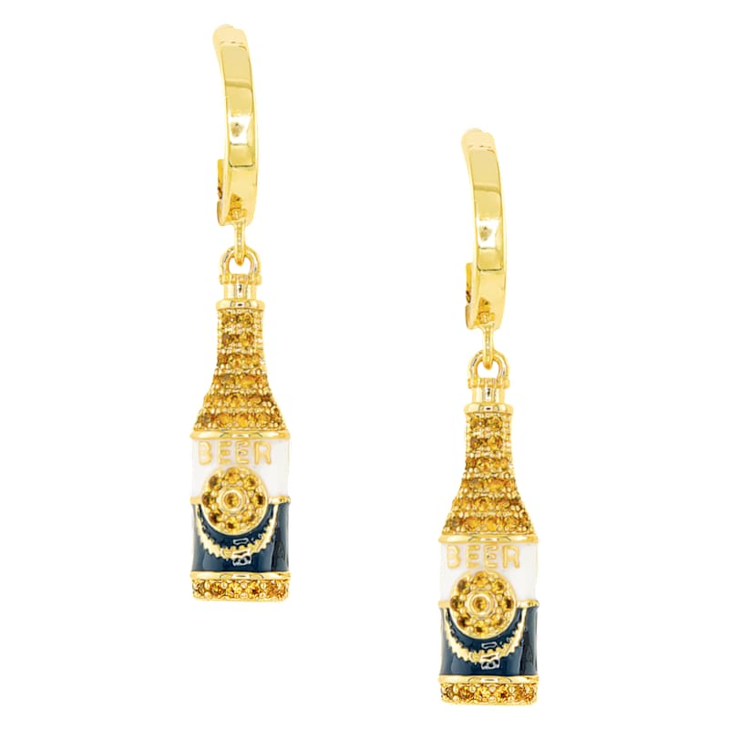 Amanda Blu Beer Bottle Cubic Zirconia Gold Earrings
