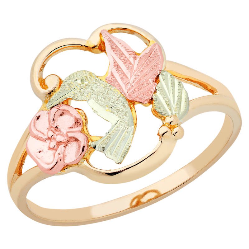 Landstrom's Black Hills Gold Hummingbird Ring with Gold Leaves for Ladies