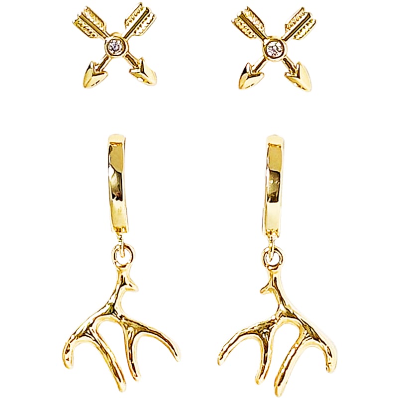 Amanda Blu CZ Antler and Arrow Gold Earring Set