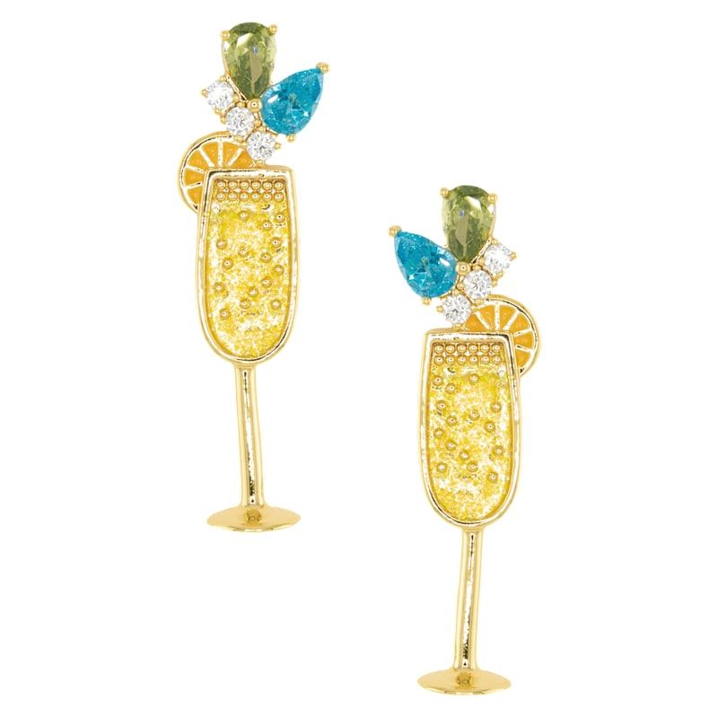 Amanda Blu Fluted Drinks Cubic Zirconia Gold Earrings