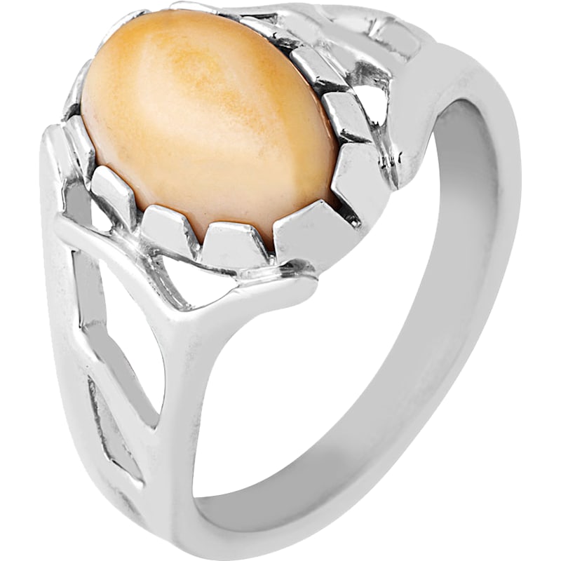 Frontier Collection Sterling Silver Elk Ivory Scalloped-Edge Ring for Ladies