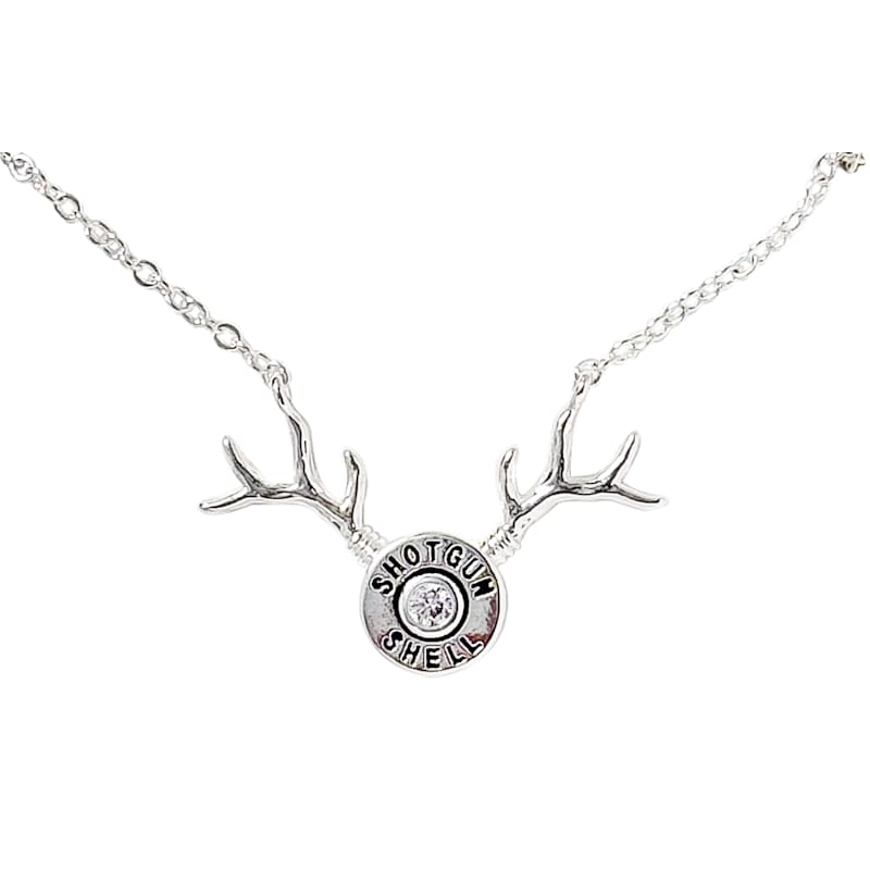 Amanda Blu Antler and Shotgun Shell Cubic Zirconia Silver Necklace