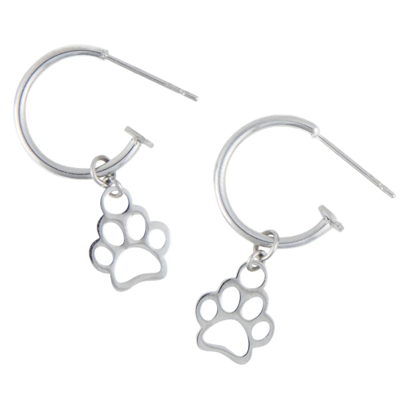 Howard's Narelle Waterproof Paw Print Charm Silver C-Hoop Earrings