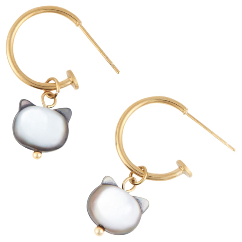 Howard's Narelle Gold Waterproof Cat Charm C-Hoop Earrings