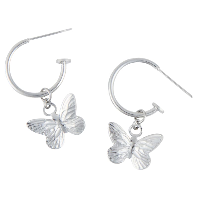 Howard's Narelle Waterproof Butterfly Charm Silver C-Hoop Earrings