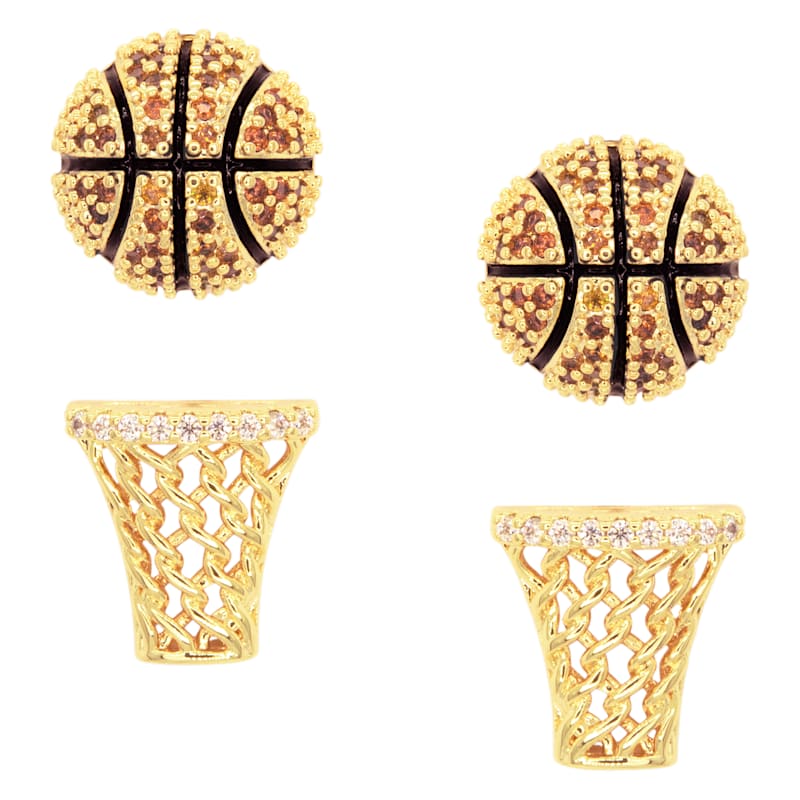 Amanda Blu Gold Basketball and Net Cubic Zirconia Earrings 2-Pair Set