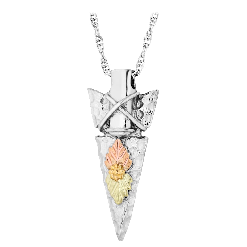Mt. Rushmore Black Hills Gold on Sterling Silver Arrow Head Pendant Necklace