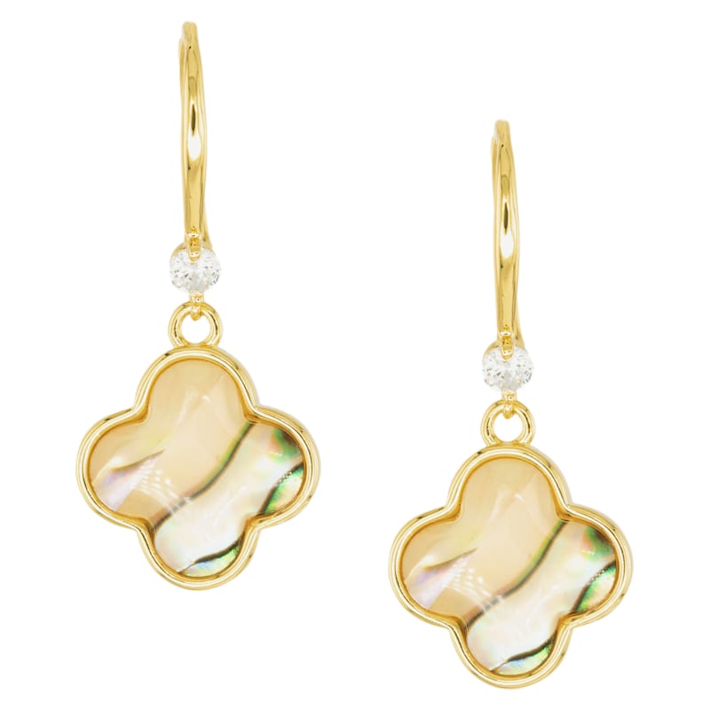 Amanda Blu Gold Abalone Tan Clover Drop Earrings