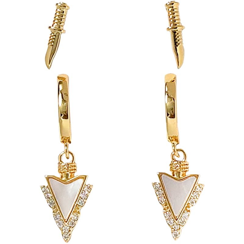 Amanda Blu Gold CZ Arrowhead and Knives Earrings