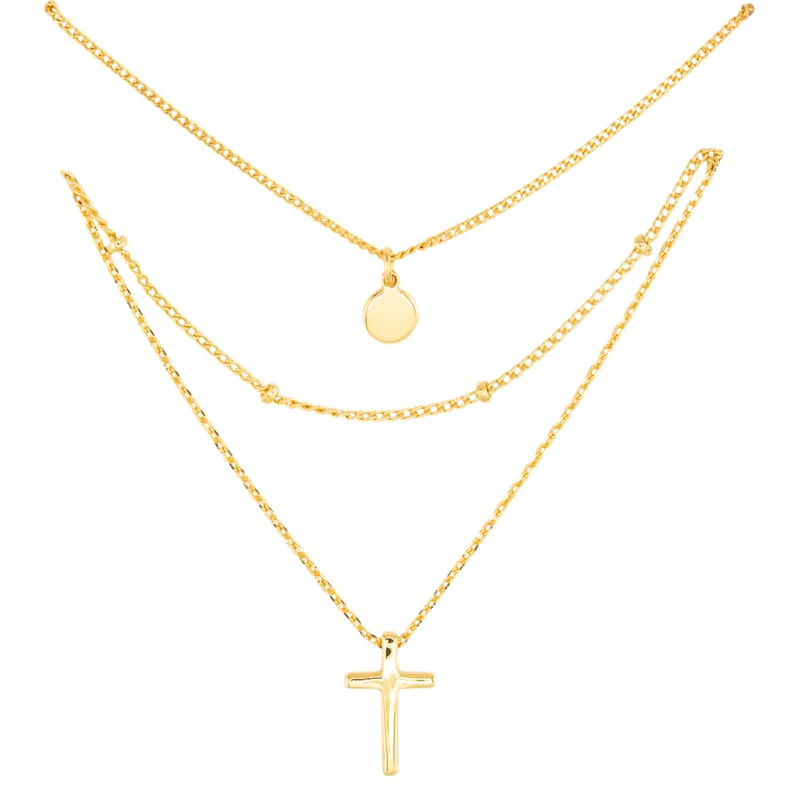 Amanda Blu Cross Cubic Zirconia Tri-Layer Gold Necklace