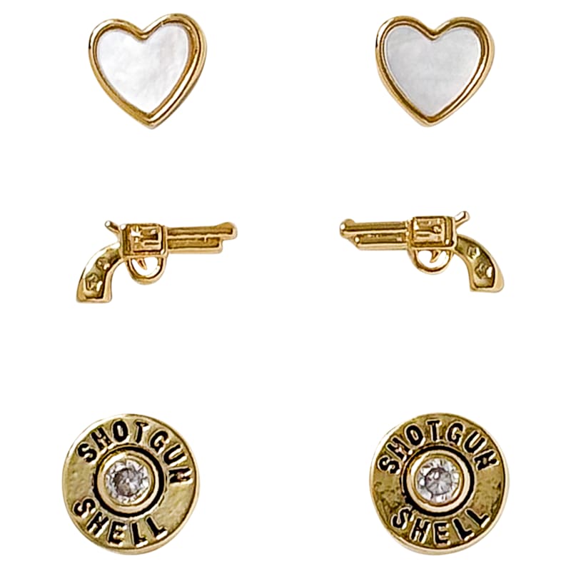 Amanda Blu Gold CZ and Mother-of-Pearl Shotgun Shell Earring Trio