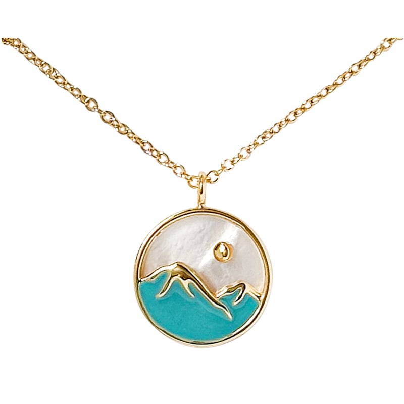 Amanda Blu Mother of Pearl and Enamel Mountain Scene Gold Necklace
