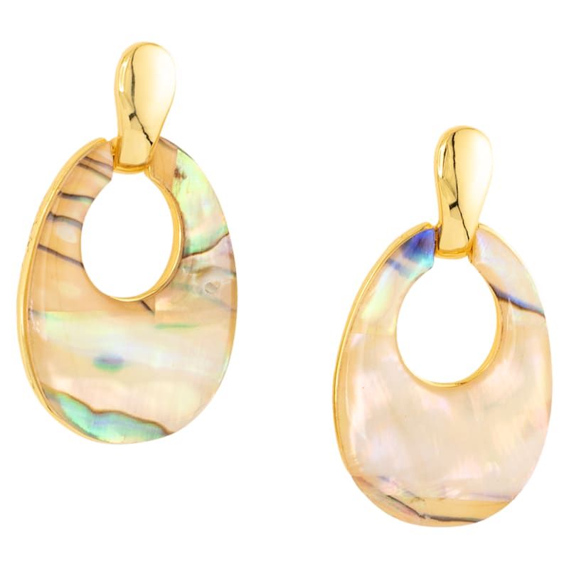 Amanda Blu Gold Abalone Tan Oval Large Drop Earrings